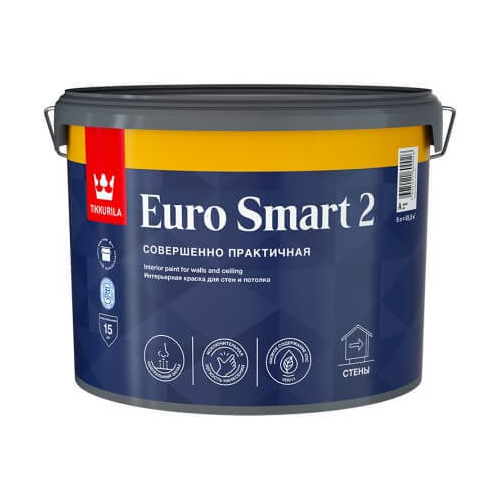 Краска для стен и потолков Tikkurila Euro Smart 2 / Тиккурила Евро Смарт 2 глубокоматовая
