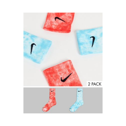 Набор из 2 пар голубых и красных носков с принтом тай-дай Nike Разноцветный