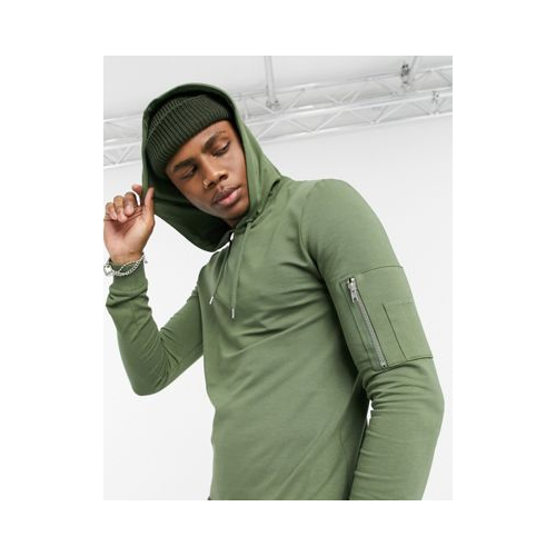 Облегающий худи цвета хаки с карманом MA1 ASOS DESIGN-Зеленый