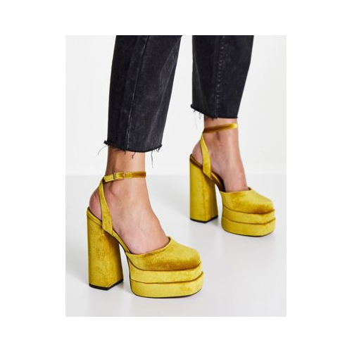 Бархатные туфли горчичного цвета на платформе и каблуке ASOS DESIGN Pluto Желтый