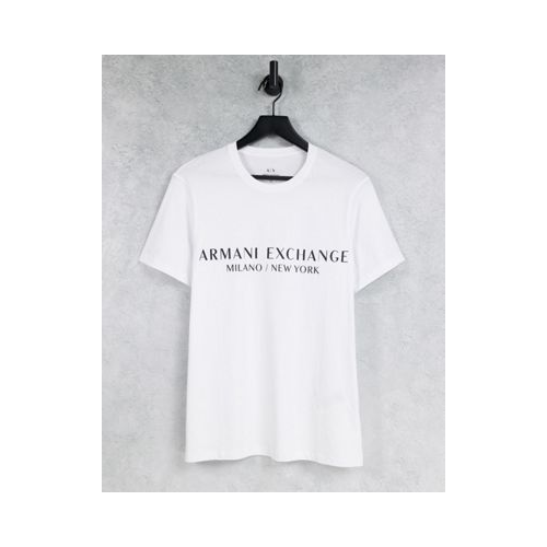 Белая футболка с логотипом и названием города Armani Exchange