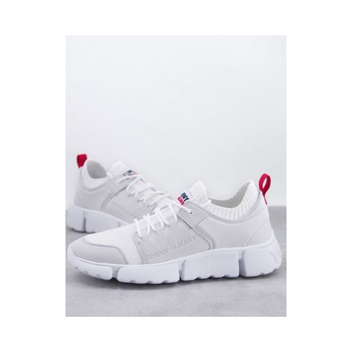 Белые замшевые кроссовки для бега с манжетами и логотипом Tommy Jeans