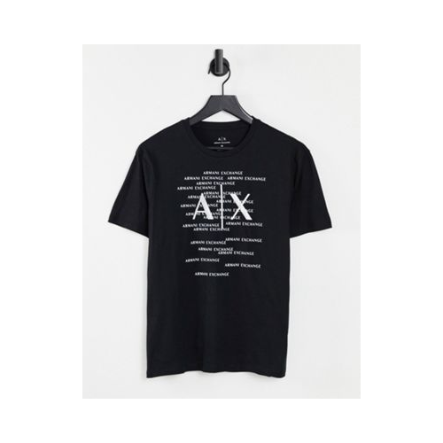 Черная футболка с графическим принтом и надписью по центру Armani Exchange-Черный цвет