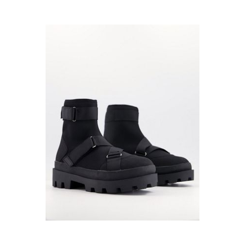 Черные ботинки челси на толстой подошве с ремешками ASOS DESIGN-Черный цвет