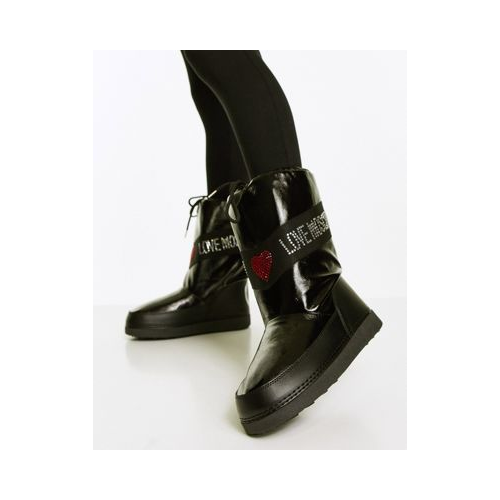 Черные ботинки с выложенным стразами логотипом Love Moschino-Черный цвет