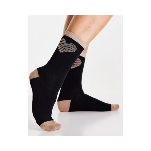 Черные бамбуковые носки с зебровым принтом и сердечками Jonathan Aston-Черный цвет