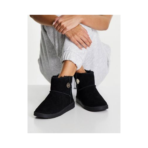 Черные стеганые низкие ботинки из замши на меховой подкладке River Island-Черный цвет