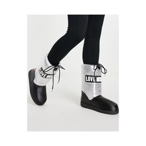 Черные с серебристым зимние ботинки с логотипом Love Moschino