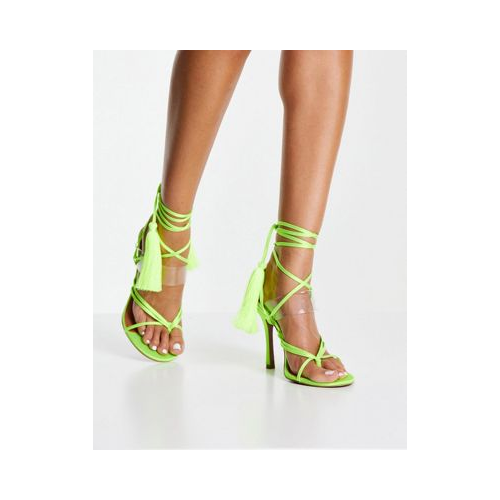 Лаймовые босоножки на каблуке с перемычкой между пальцами ASOS DESIGN Neeley-Зеленый цвет