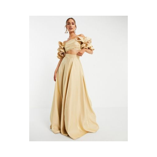 Пышная плиссированная юбка макси цвета золотистого шампанского от комплекта Yaura