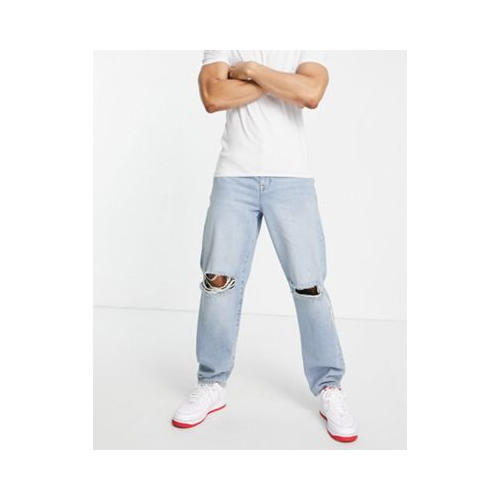Светло-голубые выбеленные свободные джинсы в винтажном стиле со рваной отделкой на коленях ASOS DESIGN