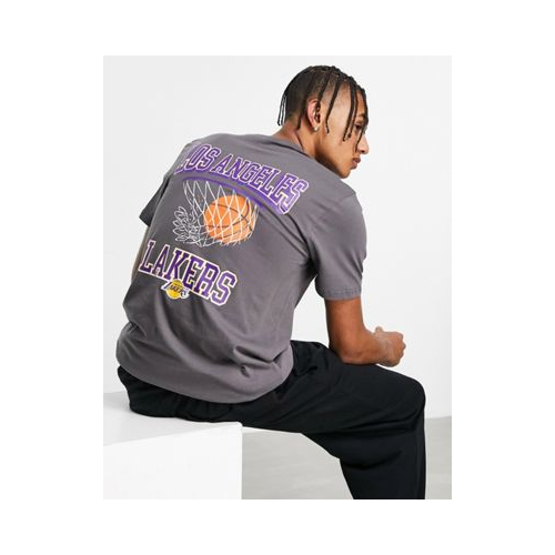 Серая футболка с принтом баскетбольного кольца на спине New Era LA Lakers