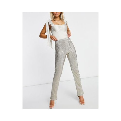 Серебристые расклешенные брюки из трикотажа с блестками ASOS DESIGN
