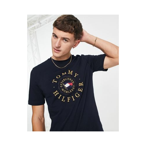 Темно-синяя футболка с вышитым логотипом Tommy Hilfiger Icon Темно-