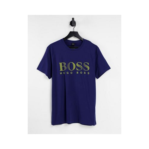 Темно-синяя футболка с большим логотипом BOSS Beachwear Темно-