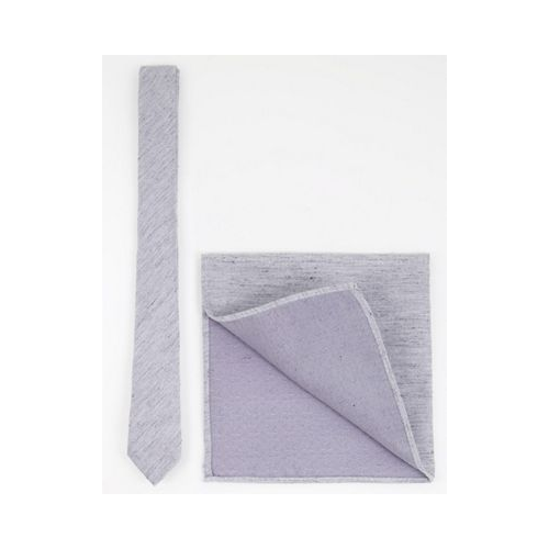 Узкий фактурный галстук и платок для пиджака серого цвета ASOS DESIGN