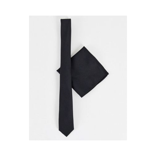 Узкий галстук и платок для нагрудного кармана черного цвета ASOS DESIGN