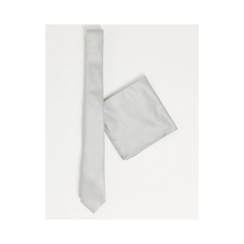 Узкий галстук и платок для нагрудного кармана серебристого цвета ASOS DESIGN