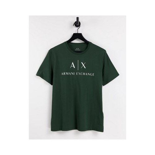 Зеленая футболка с логотипом-надписью Armani Exchange-Зеленый цвет