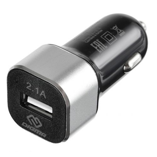 Зарядное устройство автомобильное Digma DGCC-1U-2.1A-BS USB, 2.1A, черное (1079208)