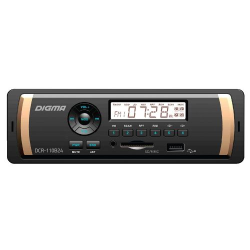 Автомагнитола Digma DCR-110B24 1din, 4x45Вт, подсветка, 24 В, USB, SD/MMC, FM