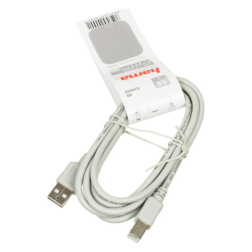 Кабель USB2.0 HAMA H-29099, USB A(m) - USB B(m), 1.8м, серый [00029099]