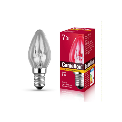 Лампа электрич. накаливания для ночников 7-P-CL-E14 220В 7Вт Е14 прозрач. Camelion 13912, 1шт