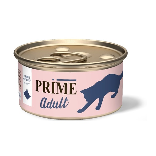 PRIME ADULT Кусочки из говядины в соусе для кошек , 75 гр