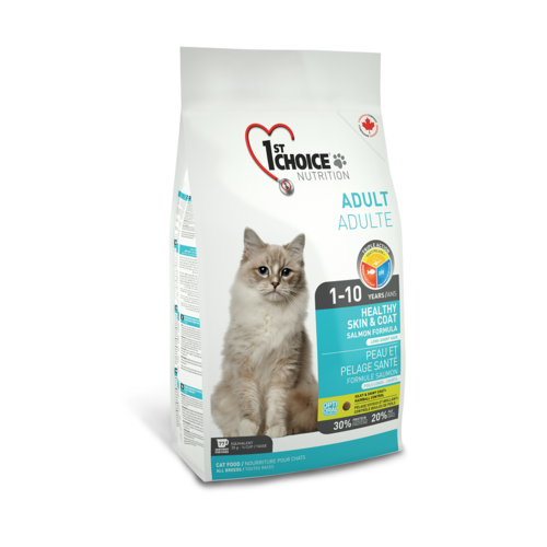 1st Choice Healthy Skin & Coat Сухой корм для взрослых кошек с чувствительной кожей и шерстью (с лососем), 907 гр