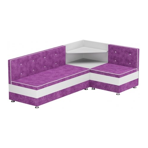 Кухонный диван Mebelico Милан угловой микровельвет фиолетовый-белый правый