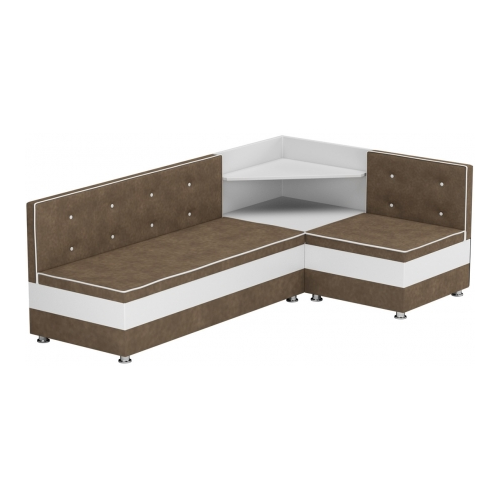 Кухонный диван Mebelico Милан угловой микровельвет коричнево-белый правый