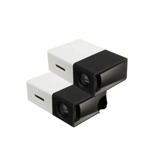 LED мини-проектор беспроводной Unic YG-300 с поддержкой HD видео портативный с пультом ДУ и аккумулятор в комплекте (корпус бело-черный) КОМПЛЕКТ 2ШТ