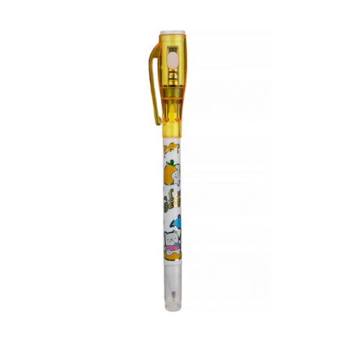 Ручка-шпион wellywell с невидимыми чернилами и УФ фонариком, 1шт, Shpion-yellow-pen1