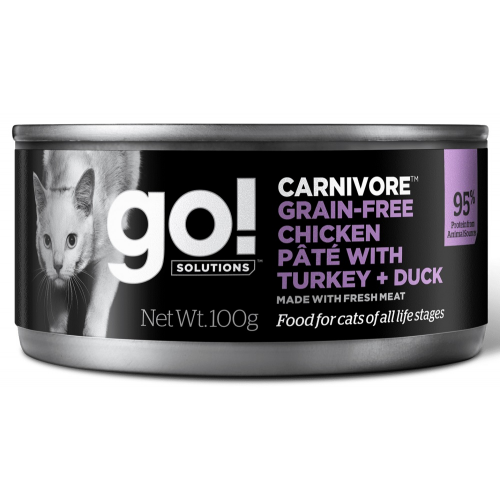 Консервы для кошек Go! Adult Grain+Gluten Free, с курицей, индейкой и уткой, 100г