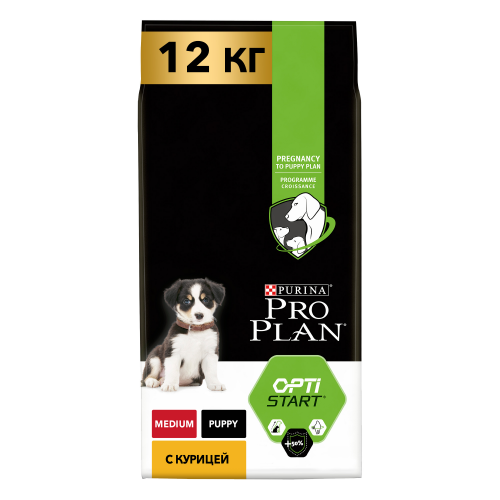 Сухой корм для щенков PRO PLAN OptiStart Medium Puppy, для средних пород, курица, 12кг