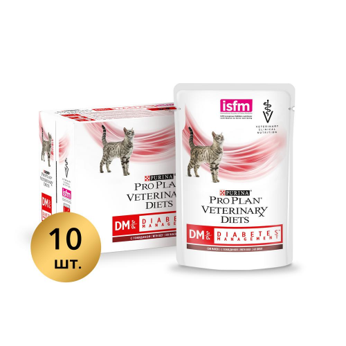 Влажный корм для кошек Pro Plan Veterinary Diets DM St/Ox, говядина, 10шт по 85г