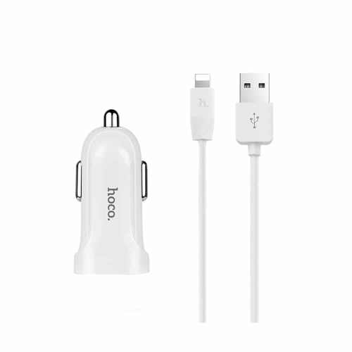 АЗУ HOCO Z2A Two-Port Car Charger With Lightning Cable 2*USB 2,4A (белое)