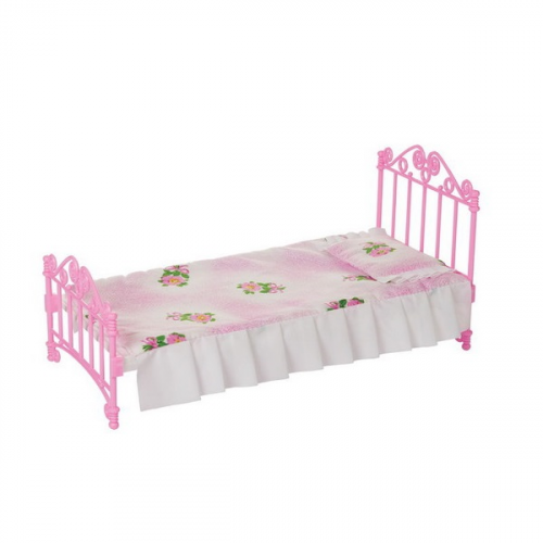 Кроватка розовая с постельным бельем для домиков Огонек