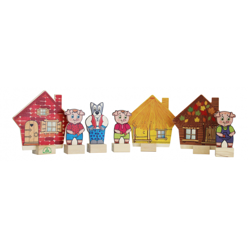 Деревянная игрушка для малышей Краснокамская Игрушка Персонажи сказки Три поросенка