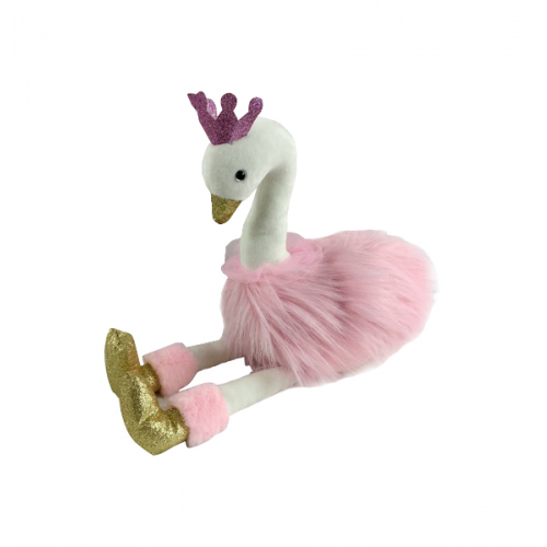 Мягкая игрушка Chuzhou Greenery Лебедь розовый с золотыми лапками и клювом M090