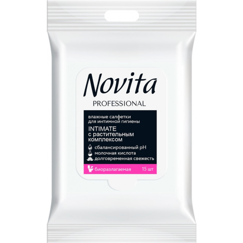 Влажные салфетки Intimate Novita Pro для интимной гигиены с растительным комплексом 15шт