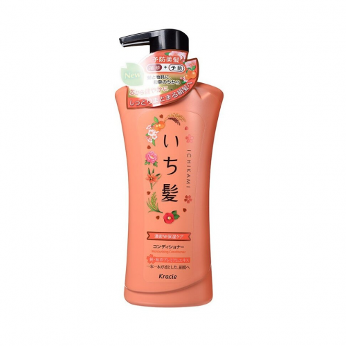 Kracie "Ichikami" Бальзам-ополаскиватель интенсивно увлажняющий для поврежденных волос с маслом абрикоса, 480 мл