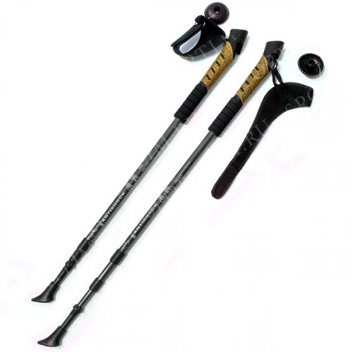 ST Палки для скандинавской ходьбы (черная) до 1,35м Телескопическая 3-х секционная, с системой Антишок, комбинированная пробковая ручка с темляком для лыжных палок F18443