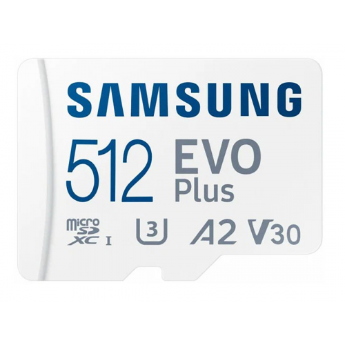 Карта памяти Samsung microSDXC 512GB EVO PLUS microSDXC Class 10 UHS-I, U3 + SD адаптер MB-MC512KA/EU