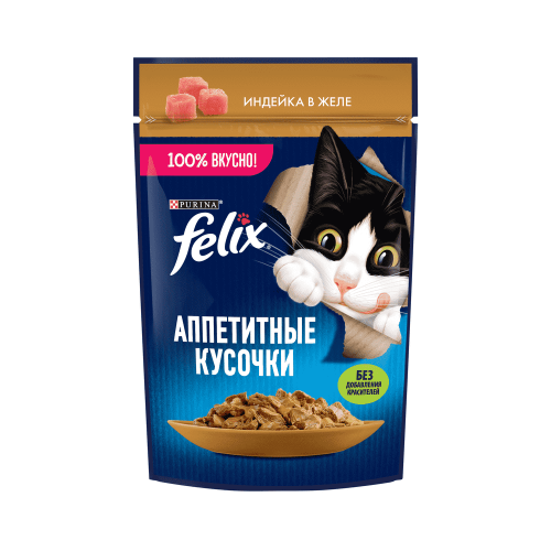 Корм для кошек FELIX Аппетитные Кусочки Индейка пауч 75г