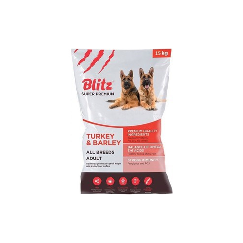 Сухой корм Blitz Petfood Superior Nutrition Adult Dog All Breeds with Turkey & Barley с индейкой и ячменем для взрослых собак всех пород 15кг