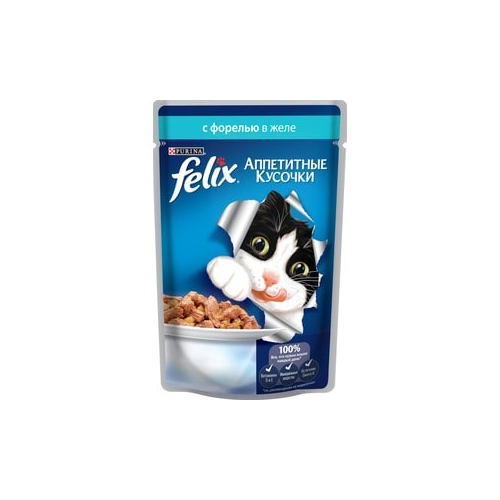 Паучи Felix Аппетитные кусочки с форелью в желе для кошек 85г (12318914)