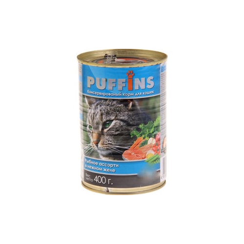 Консервы Puffins Рыбное ассорти в нежном желе для кошек 400г