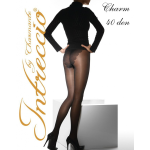 Черные женские колготки Charmante из шелковистой ткани с имитацией ажурных трусиков CHARM 40 nero 40 ден
