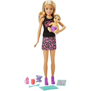 Mattel Barbie GRP13 Барби Кукла Няня с малышом и аксессуарами